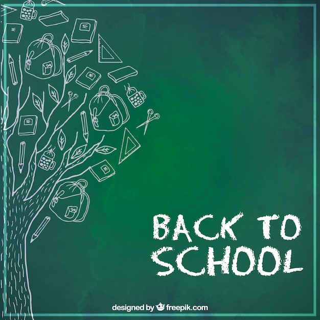 Gratis vector hand getekende boom met schoolmaterialen erop