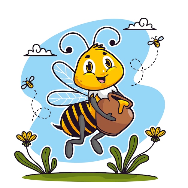 Hand getekende cartoon honingbij illustratie