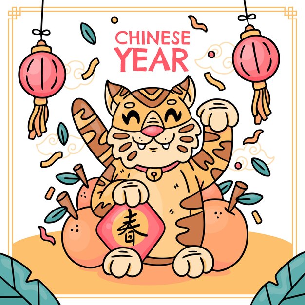 Hand getekende chinees nieuwjaar illustratie