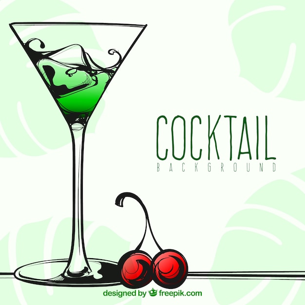 Gratis vector hand getekende cocktail achtergrond met een kers