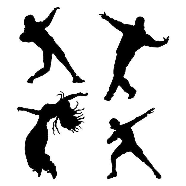 Hand getekende danser silhouet set