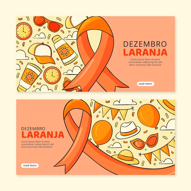 Gratis vector hand getekende dezembro laranja banners set