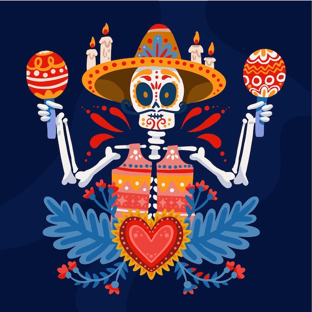 Hand getekende dia de muertos illustratie