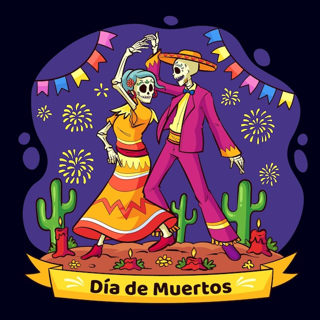 Gratis vector hand getekende dia de muertos illustratie