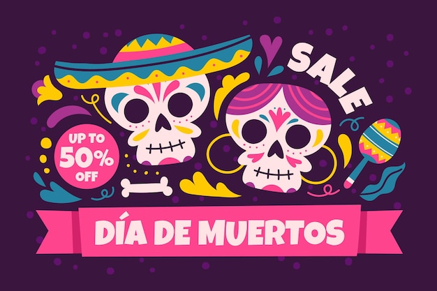 Gratis vector hand getekende dia de muertos verkoop achtergrond