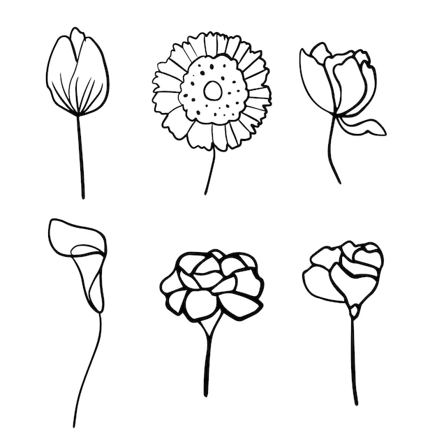 Gratis vector hand getekende eenvoudige bloem omtrek