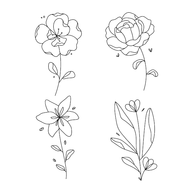 Gratis vector hand getekende eenvoudige bloem omtrek