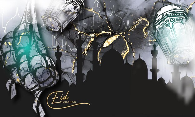 Hand getekende eid alfitr eid mubarak illustratie