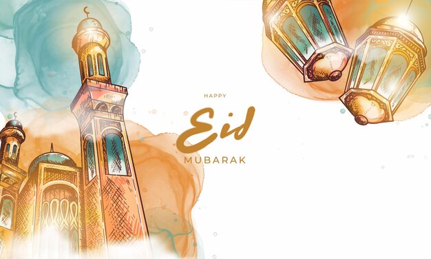 Hand getekende eid alfitr eid mubarak illustratie