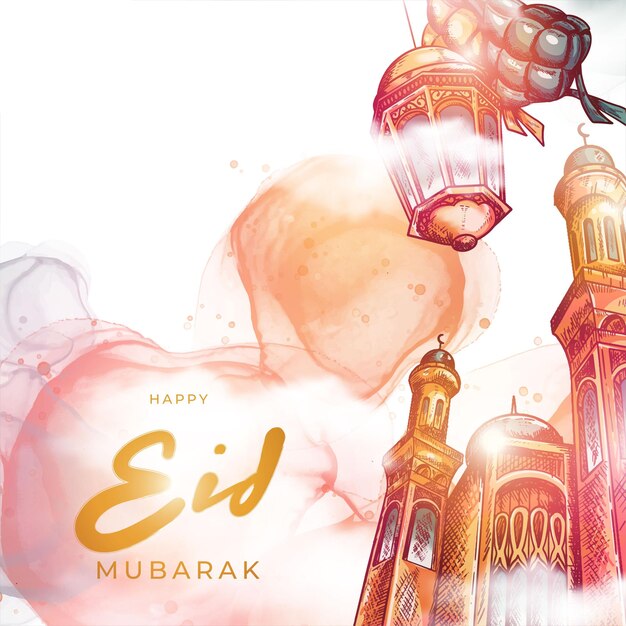 Hand getekende eid alfitr eid mubarak illustratie