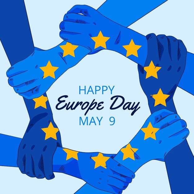 Gratis vector hand getekende europa dag illustratie