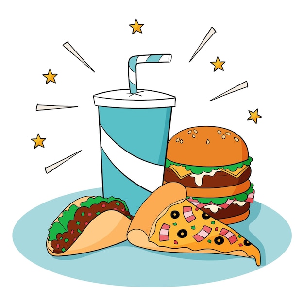 Gratis vector hand getekende fastfood illustratie