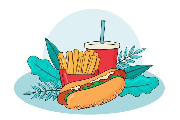 Gratis vector hand getekende fastfood illustratie