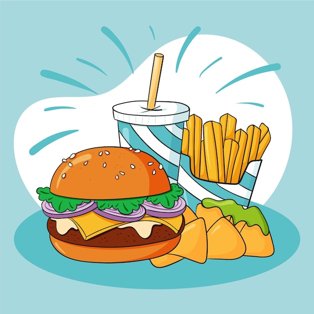 Gratis vector hand getekende fastfood illustratie