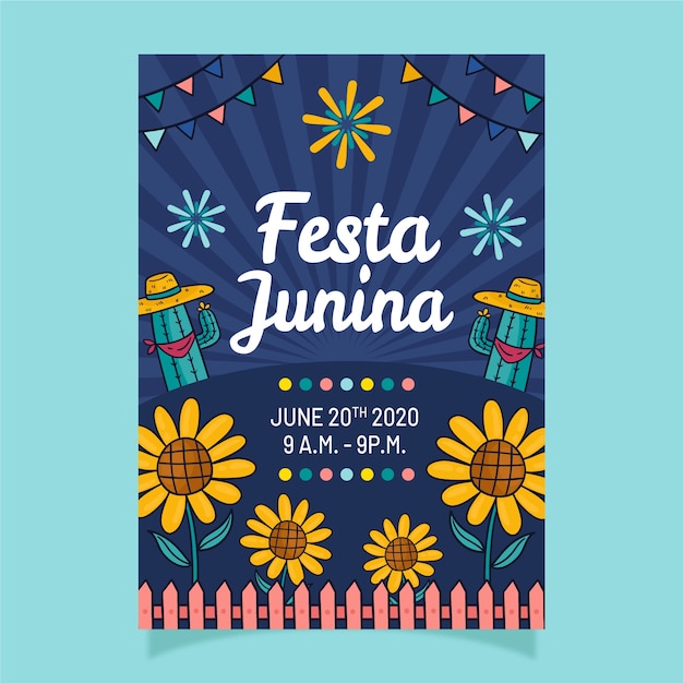 Gratis vector hand getekende festa junina-flyer