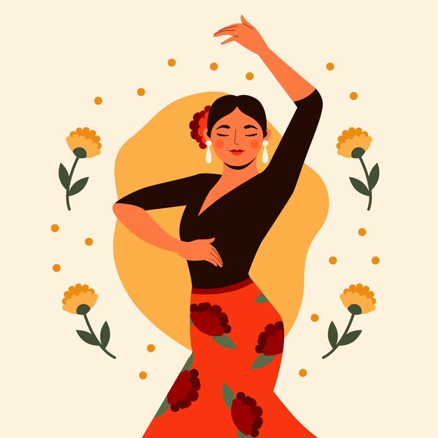 Hand getekende flamenco vrouw illustratie