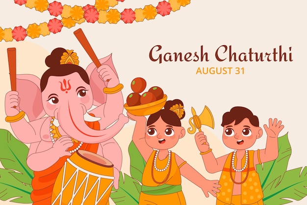 Hand getekende ganesh chaturthi achtergrond met olifant