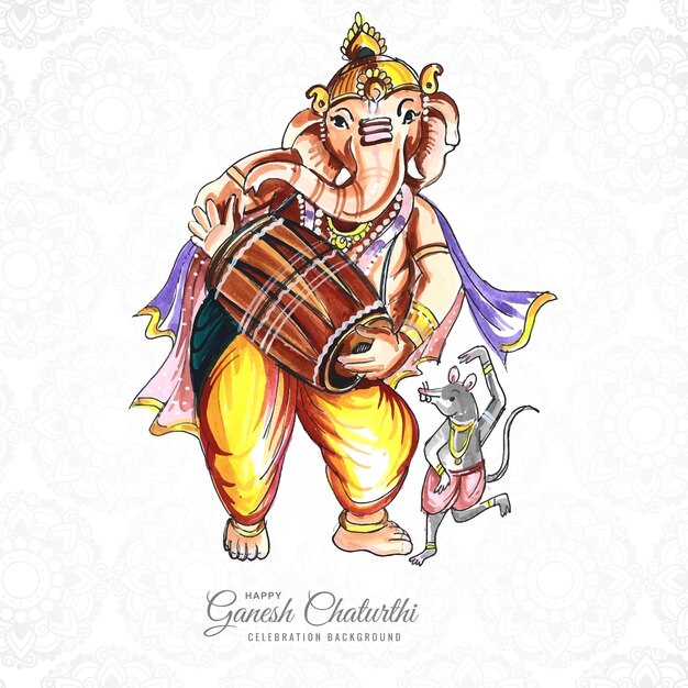 Hand getekende ganesh chaturthi mooie kaart achtergrond