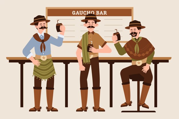 Hand getekende gaucho drinken illustratie