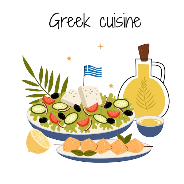 Hand getekende Griekse keuken illustratie