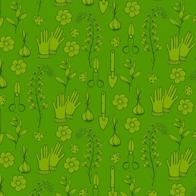 Gratis vector hand getekende groene planten tuinieren patroon