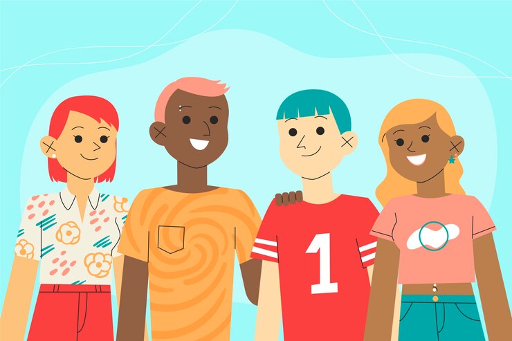 Gratis Vector hand getekende groep mensen achtergrond samenstelling