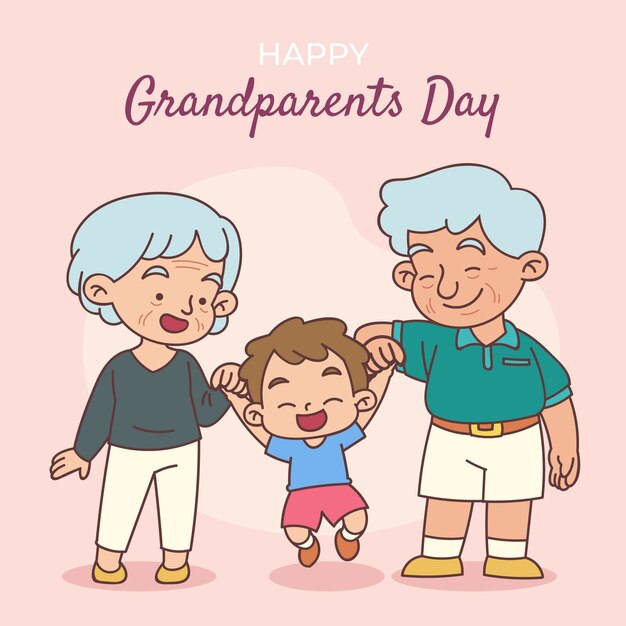 Hand getekende grootouders dag illustratie met grootouders en kleinkind