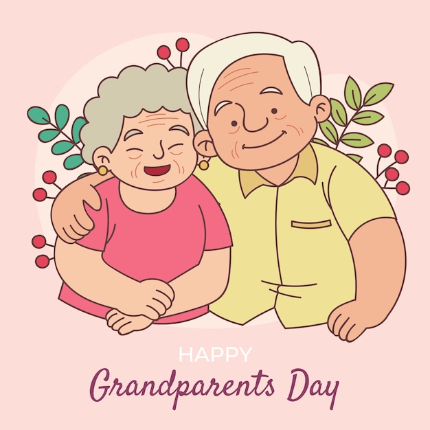 Hand getekende grootouders dag illustratie met ouder echtpaar