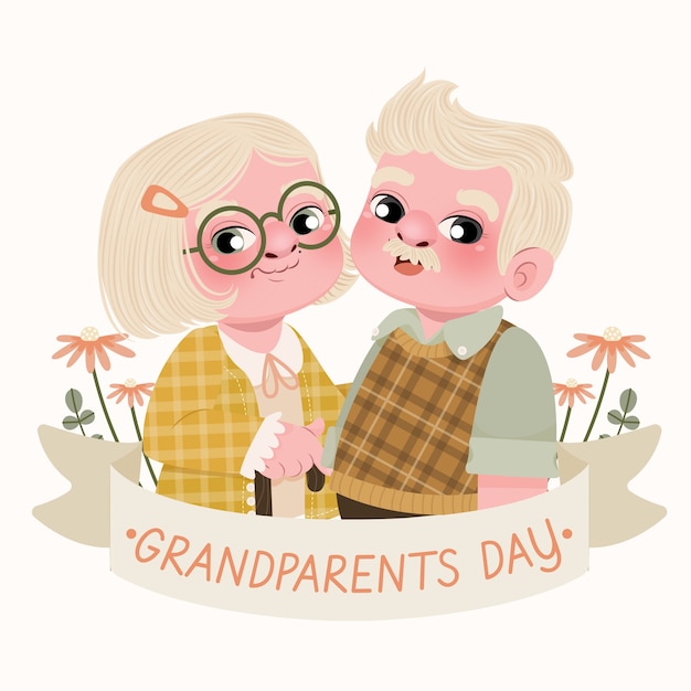 Gratis vector hand getekende grootouders dag illustratie met ouder echtpaar