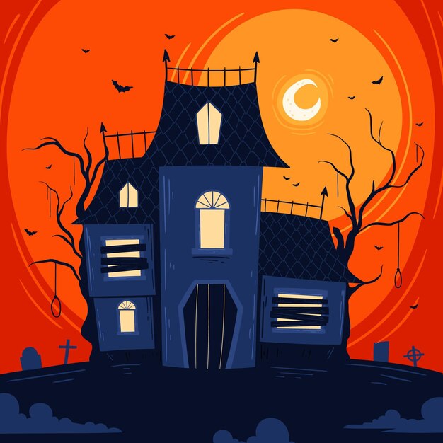 Hand getekende halloween huis illustratie