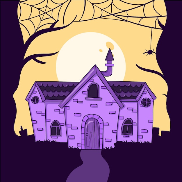 Hand getekende halloween huis illustratie