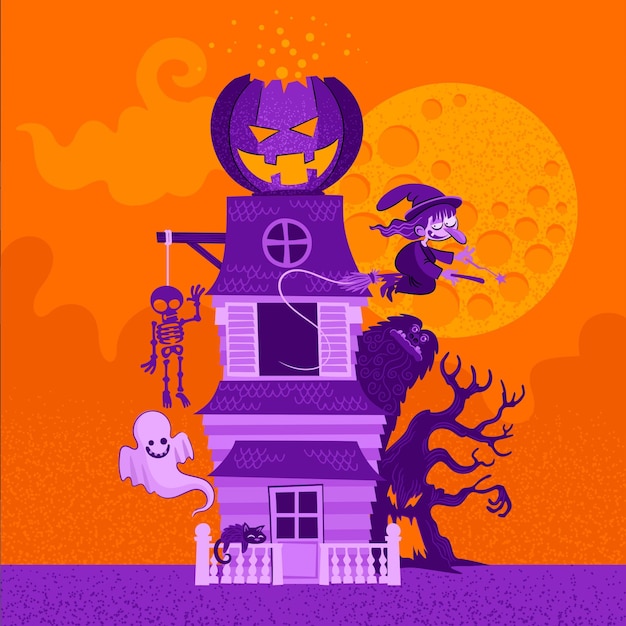 Hand getekende halloween huis illustratie