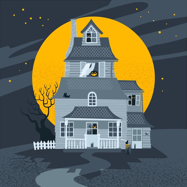 Hand getekende halloween huis illustratie