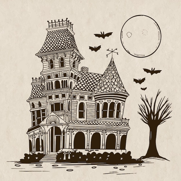 Hand getekende halloween huis illustratie