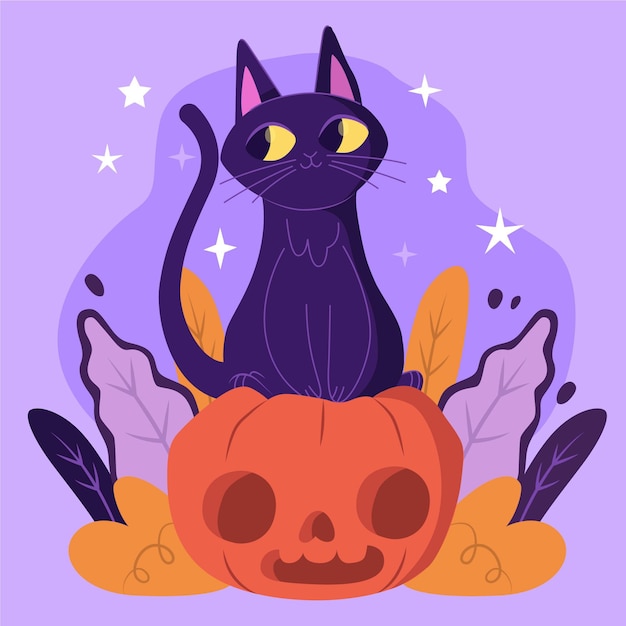Hand getekende halloween kat illustratie