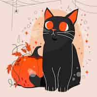 Gratis vector hand getekende halloween kat illustratie