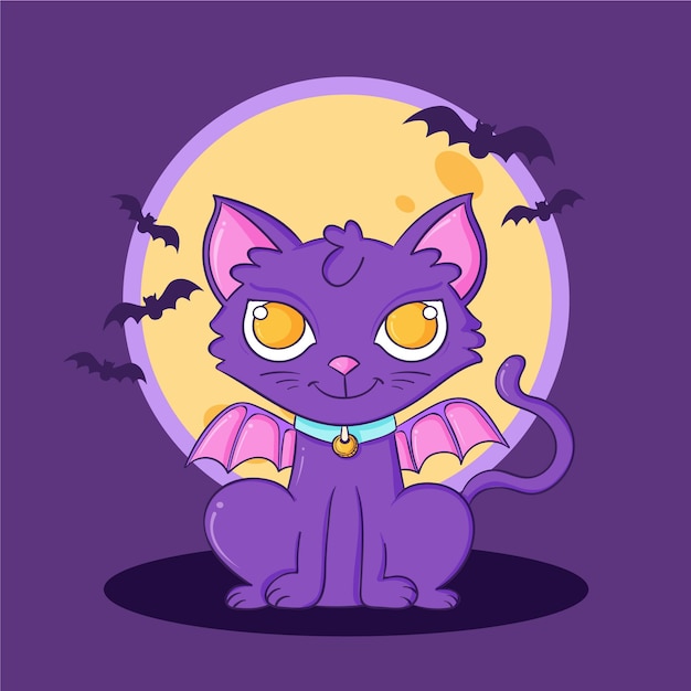 Gratis vector hand getekende halloween kat illustratie