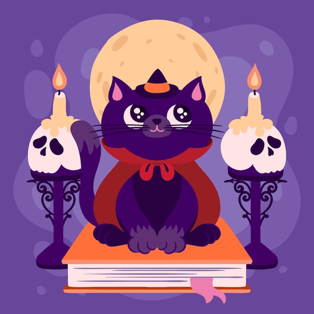 Gratis vector hand getekende halloween kat illustratie