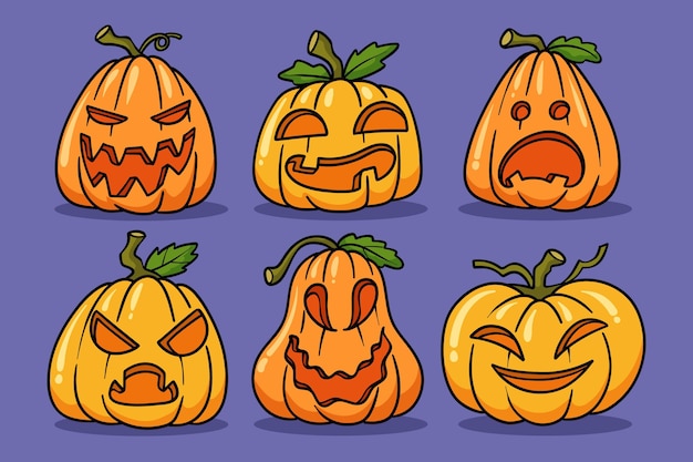 Hand getekende halloween pompoenen illustratie