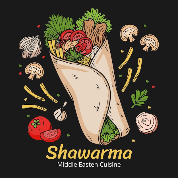 Hand getekende heerlijke shoarma illustratie