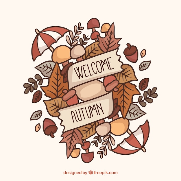 Gratis vector hand getekende herfst samenstelling met kleurrijke stijl