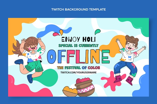 Gratis vector hand getekende holi twitch achtergrond