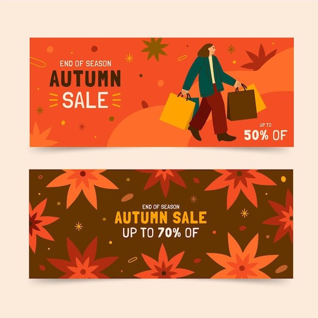 Gratis vector hand getekende horizontale herfst verkoop banners set