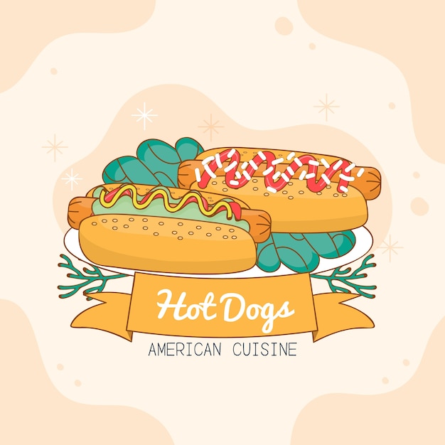 Hand getekende hotdogs illustratie