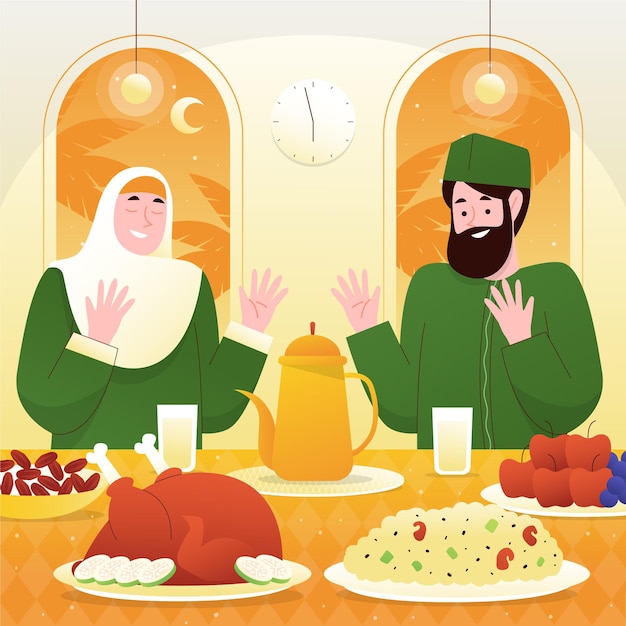 Hand getekende iftar illustratie