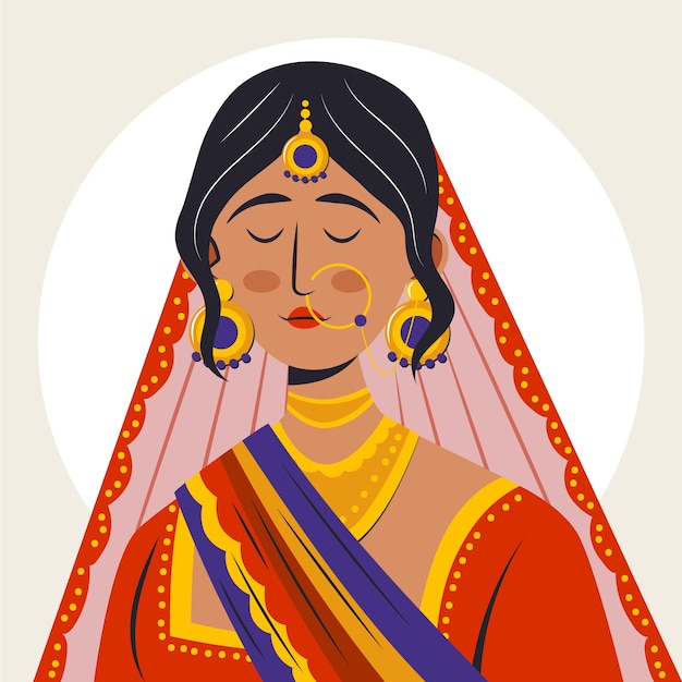 Hand getekende Indiase bruid illustratie