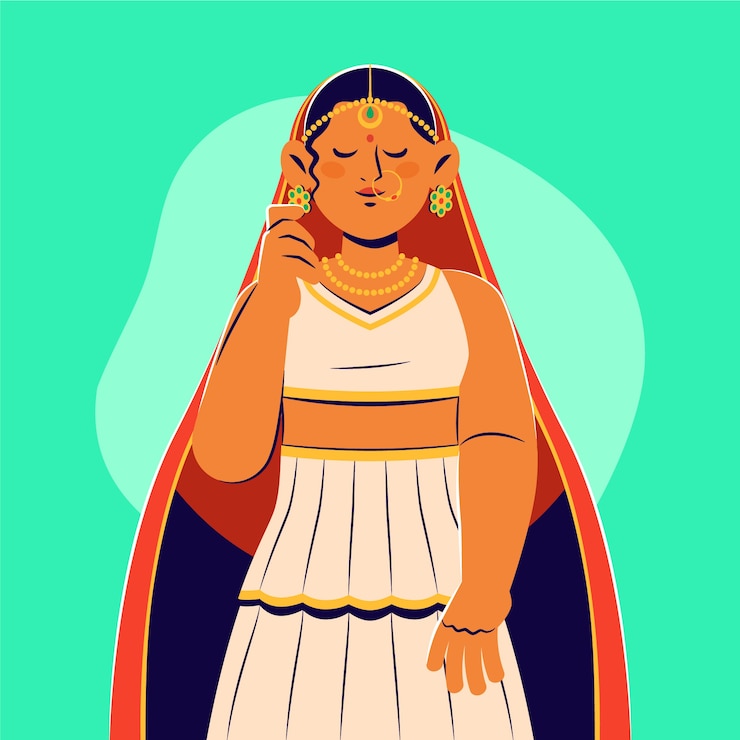 Gratis Vector hand getekende indiase bruid illustratie