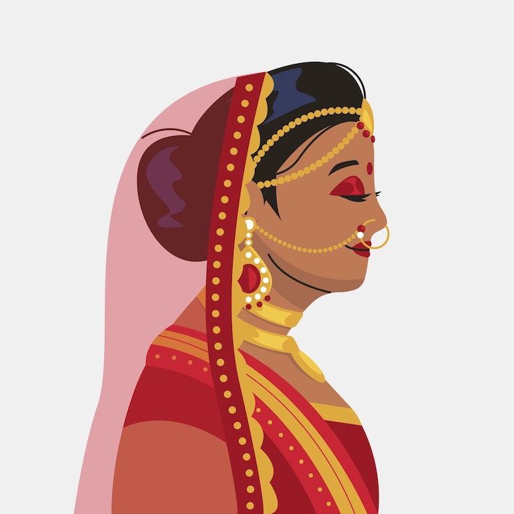 Gratis Vector hand getekende indiase bruid illustratie