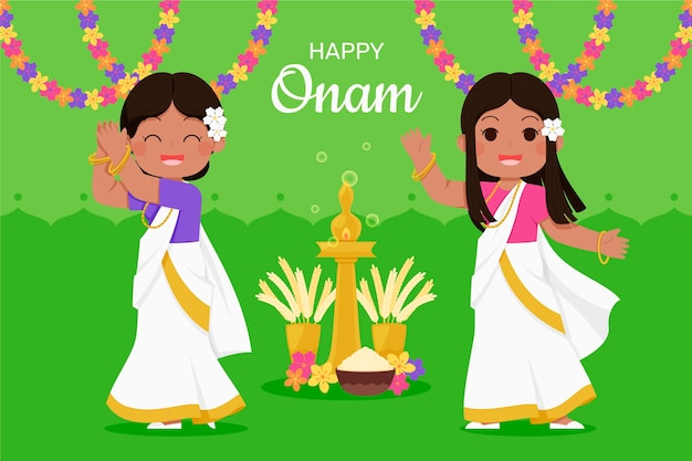 Gratis vector hand getekende indiase onam illustratie