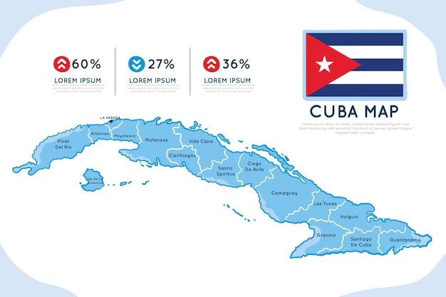 Hand getekende infographic kaart van cuba